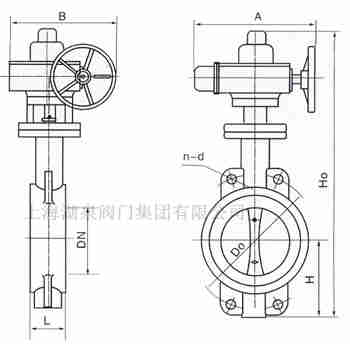 對夾式電動蝶閥外形尺寸，安裝圖